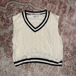 Hollister Cream V-Neck Sweater Vest with Black Trim